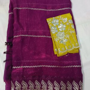 elegant wine purple saree with designer blouse