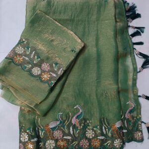 premium organza silk saree with handwork border