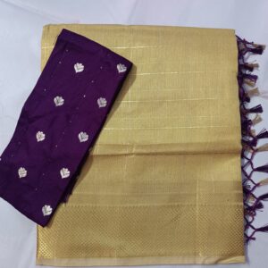 purple & gold woven saree with contrast blouse