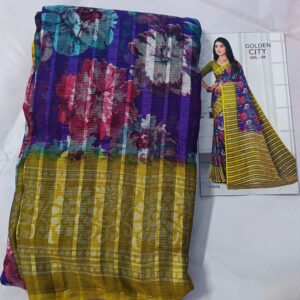 elegant printed saree with contrast pallu