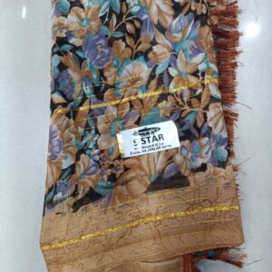 floral printed jhalar saree with gold stripes