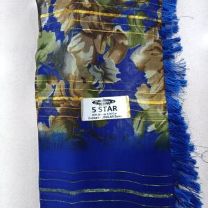 floral printed jhalar saree with gold stripes